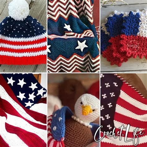 Vintage American Flag Crochet Blanket Afghan Throw Hand Knit Large