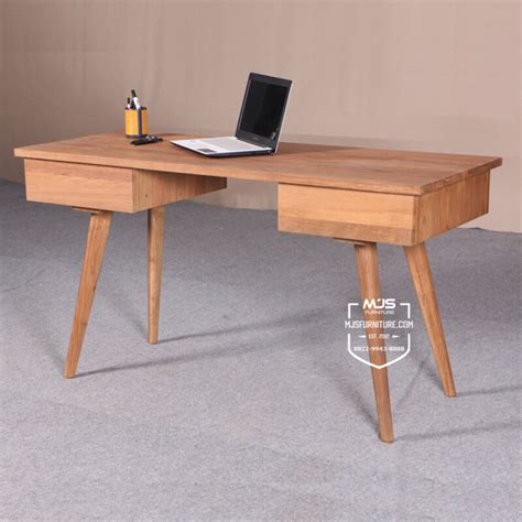 Meja Kerja Kayu Jati Solid Minimalis Modern Mjs Furniture Jepara