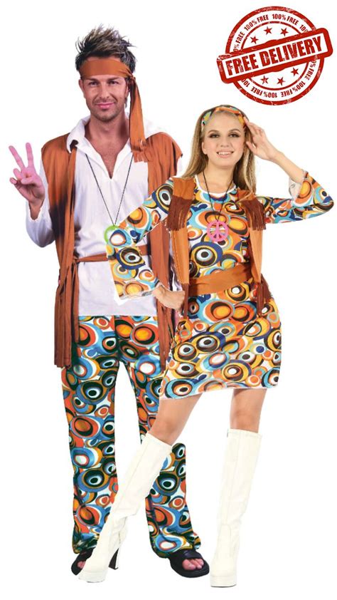 Halloween Adult Couple 60s 70s Hippie Costumes Role Play Flower Hippy