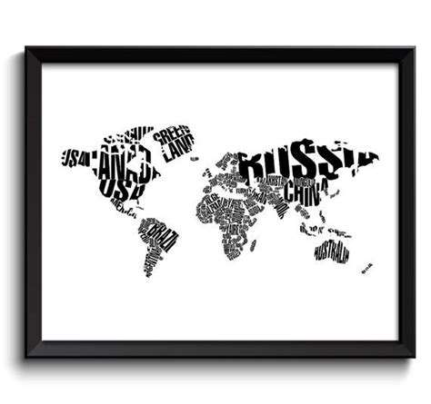 World Map Text Words Typography Map Poster Print Globe Modern Abstract