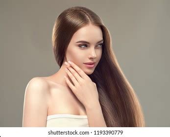 Beautiful Hair Healthy Smooth Long Brunette Stock Photo