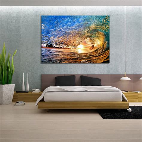 Stretched Canvas Prints Seascape Print Sun Beach In Wave Ocean Sunrise