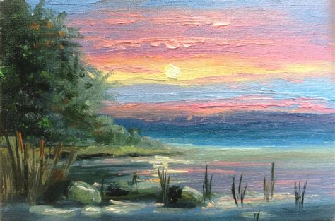 Magnificant Sunset On The Lake Painting By Nata New Artmajeur