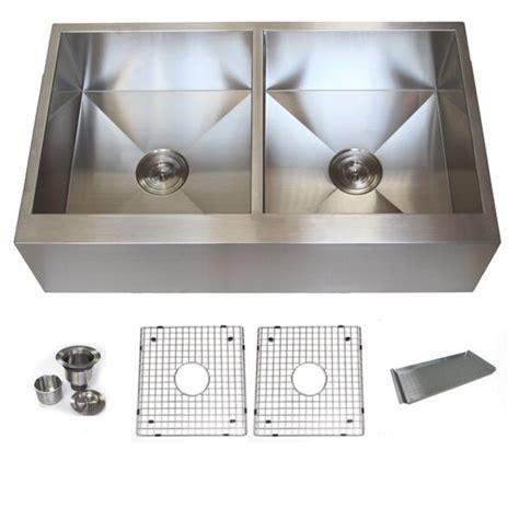 36 Inch Stainless Steel Farmhouse Double Bowl Flat Apron Kitchen Sink