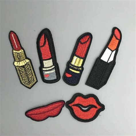 Patch Diy Fashion Mix Design Lipstick Red Lip Patch Embroidered Iron