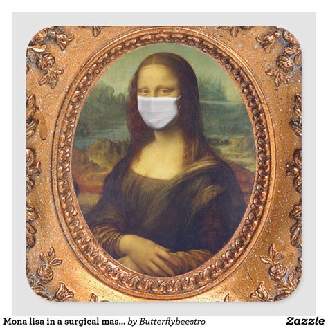Mona Lisa In A Surgical Mask Leonardo Da Vinci Square Sticker Zazzle
