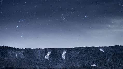 Mountain With Trees Under Gray Sky With Stars 4k 5k Hd Space Wallpapers