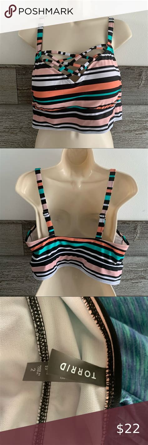 Torrid Multi Stripe Wireless Bikini Top Size 2 2x Plus Fashion