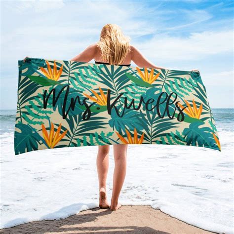 Tropical Pattern Custom Beach Towel Tropical Beach Towel Custom Name