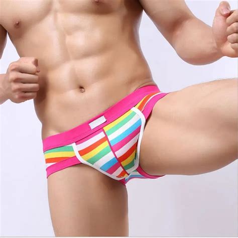 Striped Patchwork Sexy Mens Briefs Shorts 2017 Cotton Elastic Mens Top Underwear Lingerie