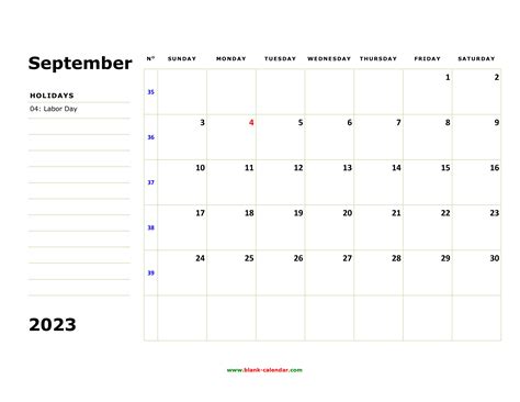 Free Download Printable September 2023 Calendar Large Box Holidays
