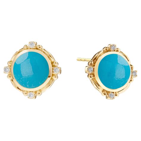 Syna Yellow Gold Sugarloaf Sleeping Beauty Turquoise Earrings For Sale