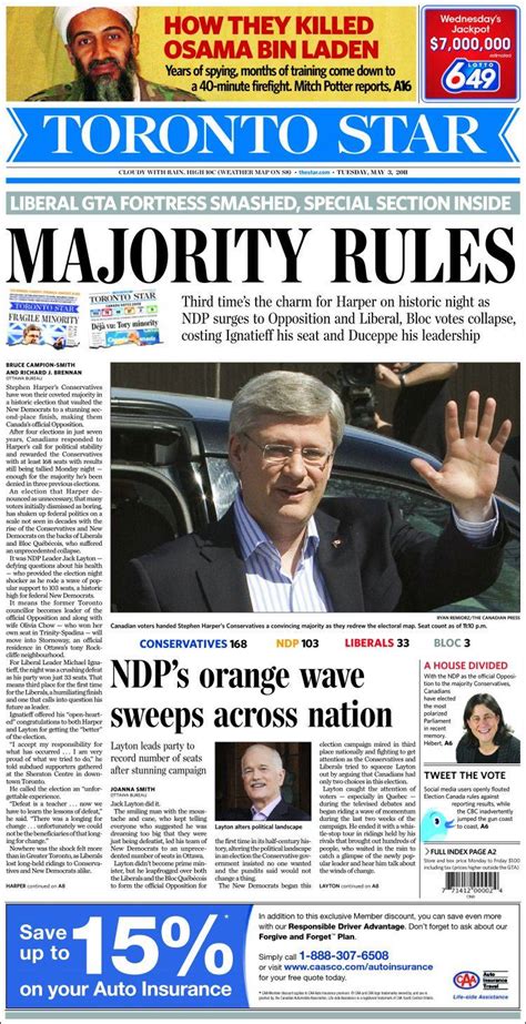 Newspaper The Toronto Star Canada Newspapers In Canada Tuesday S Edition May 3 Of 2011
