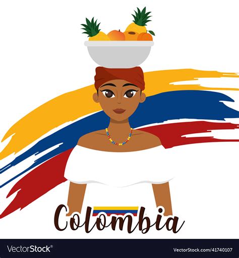 Traditional Colombian Girl With A Fruit Basket Vector Image