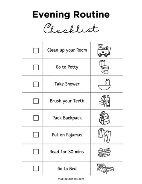 Evening Routine Checklist Template For Kids