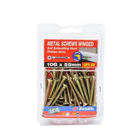 Zenith 10g X 55mm Gold Passivated Self Embedding Head Metal Screws Winged 50 Pack Bunnings