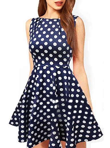 womens polka dot dress sleeveless retro style blue white