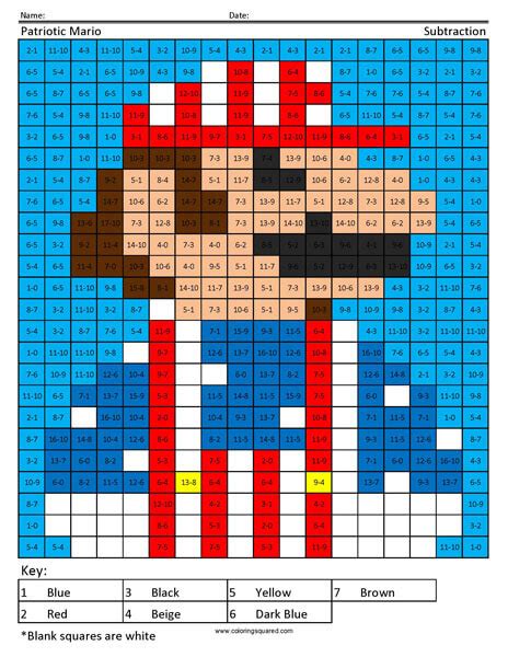 mario odyssey subtraction coloring squared