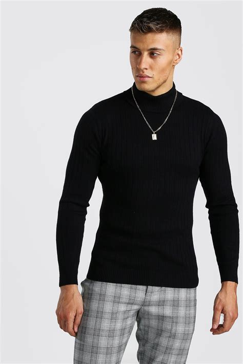 Regular Fit Long Sleeve Knitted Turtleneck Sweater Boohooman In 2021