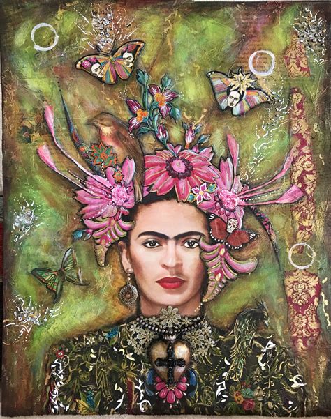 Frida Kahlo Flying With The Butterflies Mixed Media Painting Art