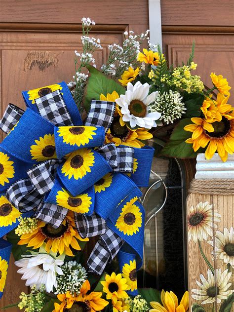 Sunflower wreath, Blue Sunflowers, Blue sunflower wreath, sunflower door wreath, sunflower door ...
