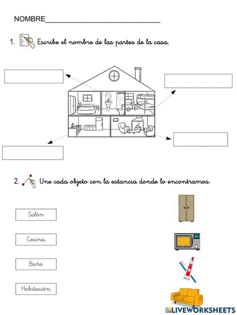 A House Is Shown In Spanish With The Words And Numbers Below It As