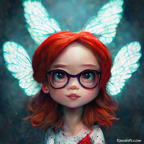 Red Haired Girl Fairy With Shiny Head Wings Kawaii Ai