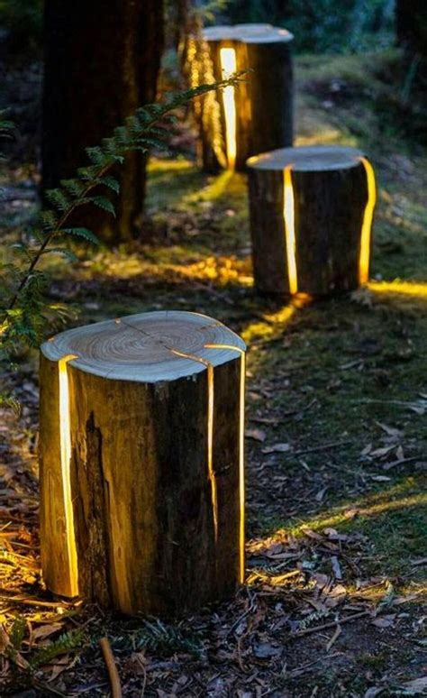 5 Rustic Outdoor Log Pathway Lighting Etsy Luces En Jardines