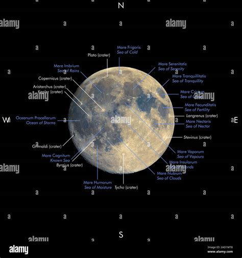 Full Moon Map Enhanced Colours Names In Latin And English Stock Photo