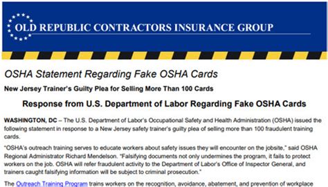 › printable safety training cards. OSHA Statement Regarding Fake OSHA Cards