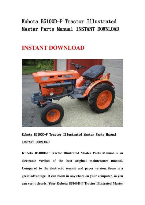 Kubota B5100 D P Tractor Illustrated Master Parts Manual Instant Down