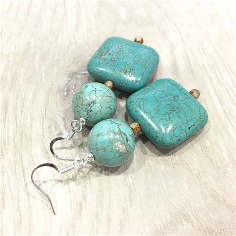Chunky Turquoise Earrings Large Turquoise Statement Earrings Etsy