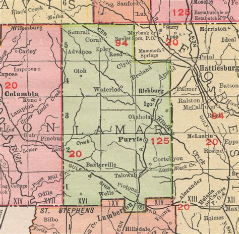 Lamar County Mississippi 1911 Map Rand Mcnally Purvis Lumberton