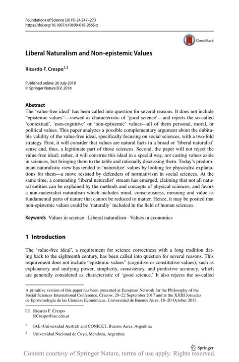 Liberal Naturalism And Non Epistemic Values Request Pdf