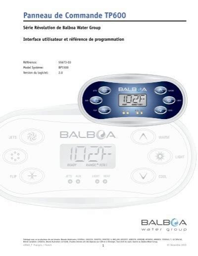 Tp600 User Interface Guide Balboa Water Group