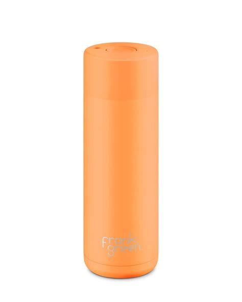 Frank Green Reusable Bottle Ceramic 595ml Neon Orange Push Button Lid