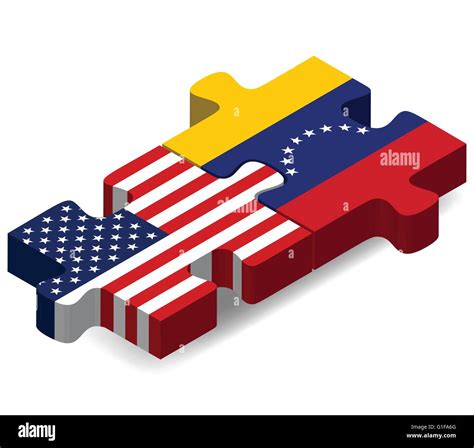 Vector Image Usa And Venezuela Flags In Puzzle Isolated On White