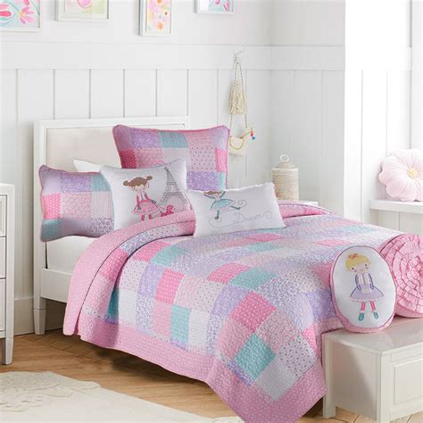 Angelina Pink Floral Dot Print Patchwork Cotton Reversible Quilt Beddi