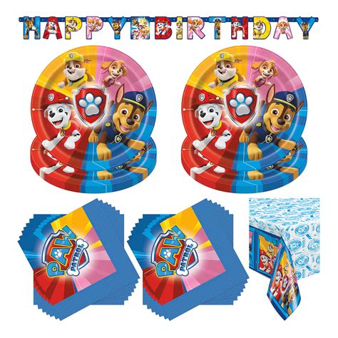 Paw Patrol Birthday Party Tableware And Banner Kit For 16 Guests