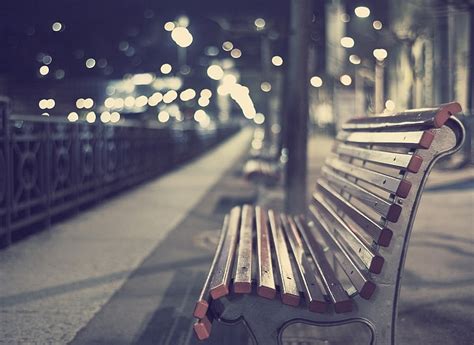 Hd Wallpaper Brown Wooden Bench Night City Lights Cityscape Anime