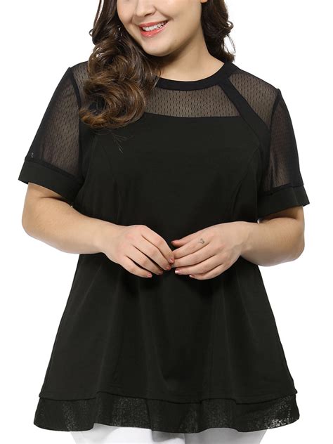 unique bargains women s plus size lace short sleeve swing mesh peplum top