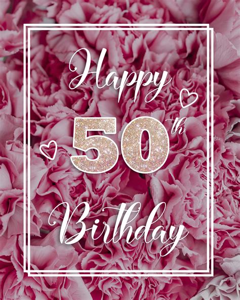 Free 50th Years Happy Birthday Image With Pink Flowers