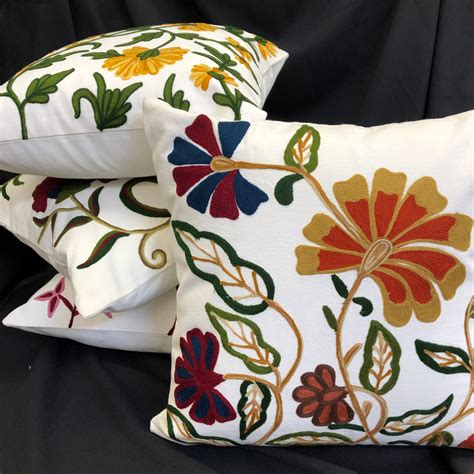 Crewel Embroidered Pillow Cover 18 Decorative Etsy