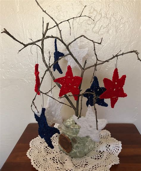 Hand Crocheted Small Five Point Stars Red White And Blue Etsy Uk