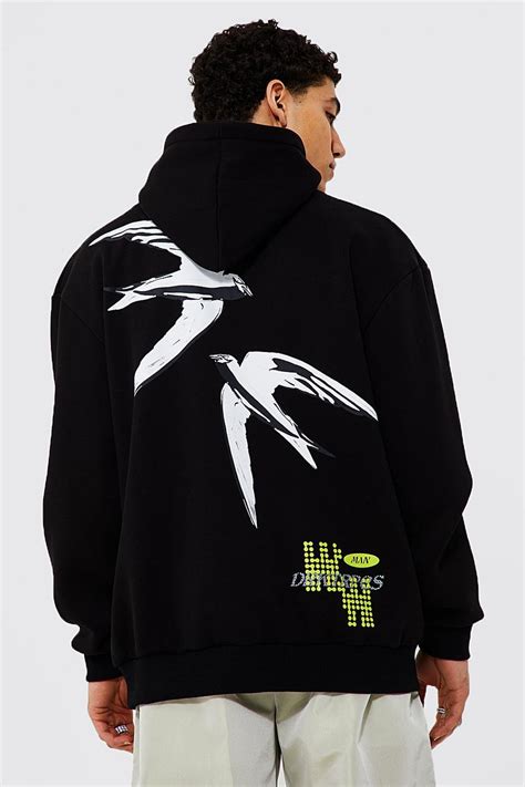 Oversized Man Rhinestone Graphic Hoodie Boohoo