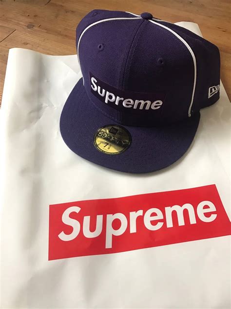 Supreme Final Drop Purple 7 58 Piping Box Logo Fitted Cap Hat