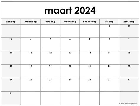 Maart 2024 Kalender Nederlandse Kalender Maart