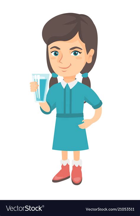 Little Caucasian Girl Holding A Glass Of Water Vector Image