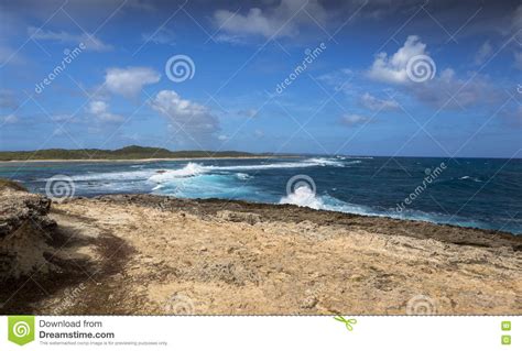 Seascape On A Windy Day At Pointe Des Chateaux In Guadeloupe Stock