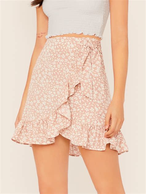 Measure straight across the narrowest waist line from edge to edge. Ditsy Floral Tie Waist Ruffle Wrap Skirt | SHEIN USA